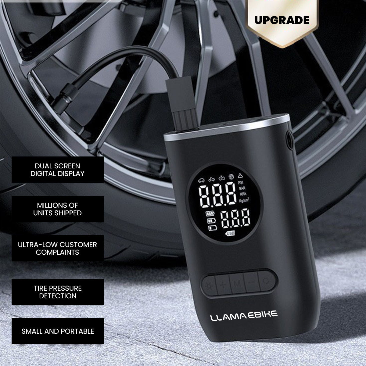 LLAMA TRIKE Portable Rechargeable Air Pump for Car Bicycle and Motorcycle Tires