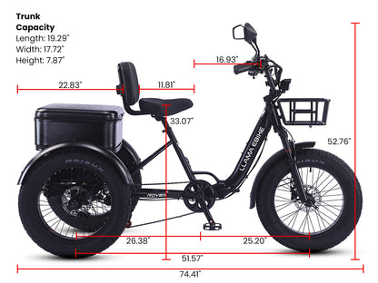 LLAMA Rover 1000W Rear-Drive Foldable Ultra-Range Fat Tire Electric Trike